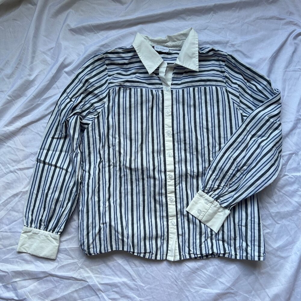 Striped Button Down Shirt with Hidden Front Pockets